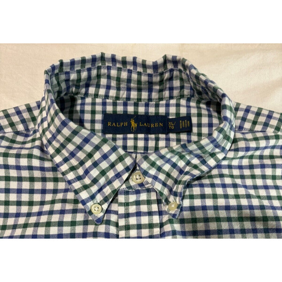Ralph Lauren Button Down Shirt Green Blue Flesh Pony Men's Size L - Picture 7 of 9
